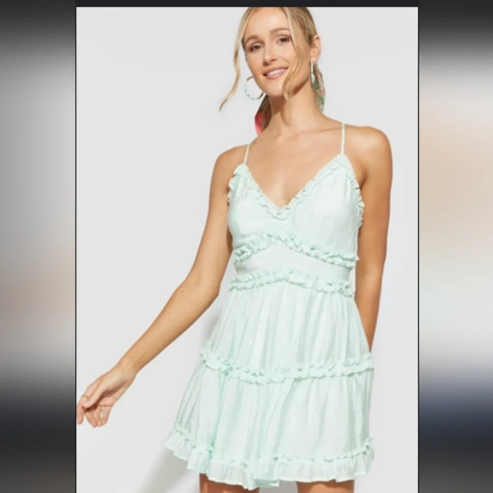 Windsor Ruffled Tiered Sweetheart Neckline Boho Garden Girl Pastel Mint Sundress